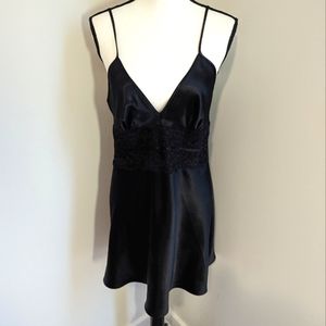 Jones new York  black Satin nightgown slip babydoll lingerie gown size M